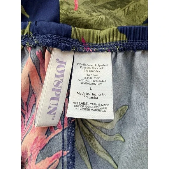 Joyspun Satin Scoopneck Palm Navy Green Pink Cami & Shorts Pajama Set Large - Picture 12 of 12